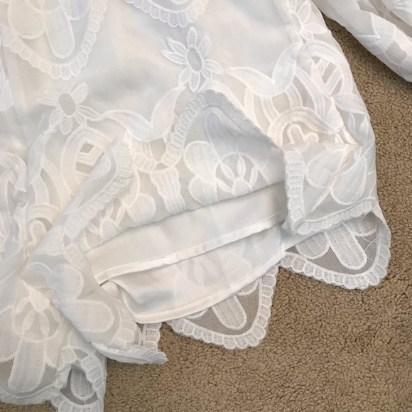 Line Dot White Floral Lace Up Romper NEW Womens Large Long Sleeve Wedding Summer - Picture 11 of 16